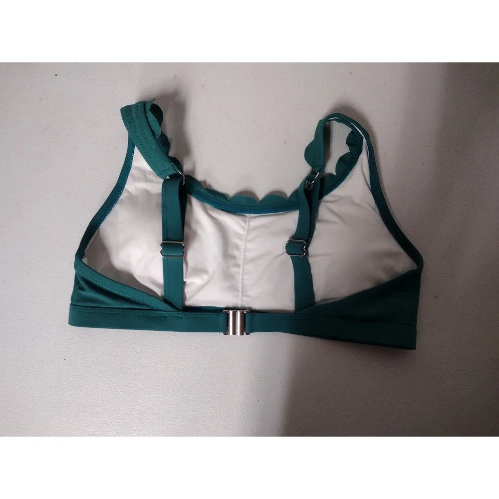 Charmo Teal Green Scalloped Bikini Top Adjustable Straps UPF 50+ Small